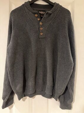 Guide Series Men's Charcoal Henley Heavy Cotton Crewneck Comfy Sweater, Size XL
